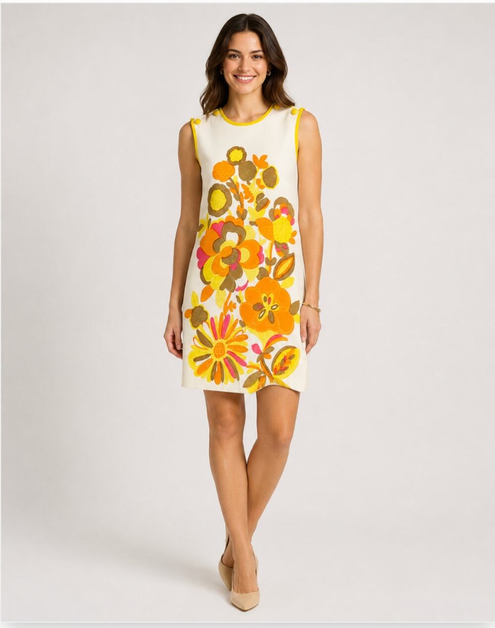 Trends by Jerrie Lurie Floral Shift Dress Retro Mod Sleeveless Mini Dress